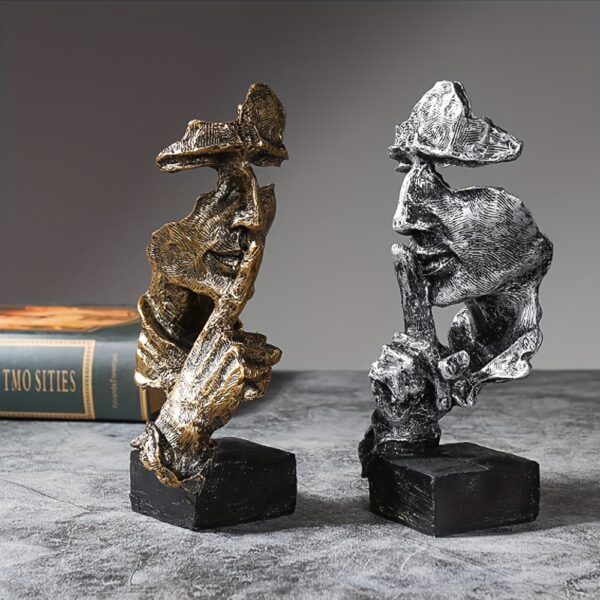 The Silent Faces Of People Are Golden Abstract Resin Art Pieces For Home Decoration, Consisting Of 3 Items. - Image 9