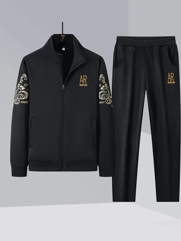 2pcs Youth New AR Embroidered Jacket and Pants Set, 100% Polyester, Non-Stretch Warm Long Sleeve Trousers Sports Suit, Suitable for Jogging, Cycling, Outdoor Walkin, for Outdoor - Image 2