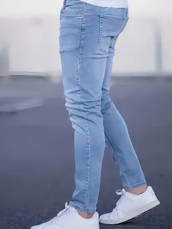 Men's Solid Ripped Denim Pants With Pockets, Causal Skinny Cotton Blend Jeans For Outdoor Activities - Image 3