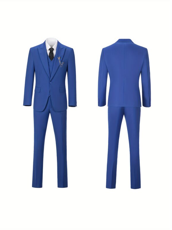 Men's 3pcs suit set Blazer vest pants combo One Button Peak Lapels Slim fit suits Modern tailored suit sets Festive Suit Set for Men Business Suits for Social Events Wedding-Ready Men's Suits for Evening Parties Size XS-XXXL - Image 3