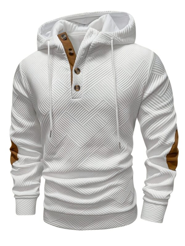 Men'S Stylish Casual Hooded Cardigan with Front Zipper and Button Placket - Geometric Pattern, Brown and Orange Accents, Light Gray, Perfect for Spring/Fall