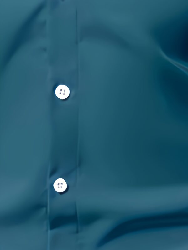 Men's Stylish Blue and White Color Block Long Sleeve Button-Up Shirt - Casual Polyester Blend with "KING" Cursive Print, Form-Fitting Design for Casual Attire - Image 4
