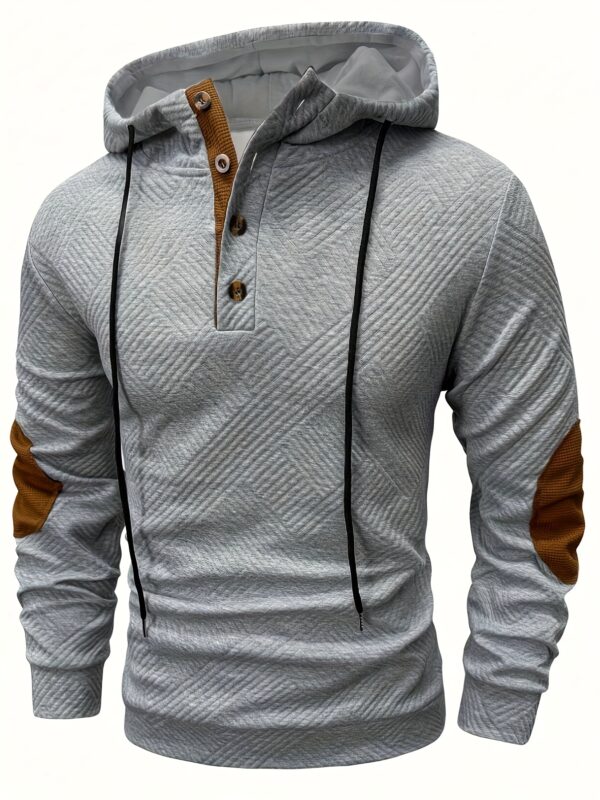 Men'S Stylish Casual Hooded Cardigan with Front Zipper and Button Placket - Geometric Pattern, Brown and Orange Accents, Light Gray, Perfect for Spring/Fall - Image 4