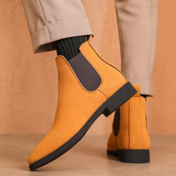Men'S Classic Square Toe Chelsea Boots - All-Season Faux Ankle Dress Boots with Elastic Slip-On Closure, Solid Color, Rubber Sole, Fabric Lining for Daily & Business Wear - Image 6