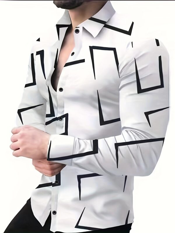 Stylish Geometric Print Long Sleeve Button Shirt - Fashionable, Versatile, and Comfortable - Perfect for Dates, Beach Holidays, and as Gifts - Image 3