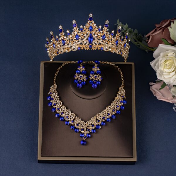 Elegant Rhinestone Crown Jewelry Set with Necklace and Earrings, Classic Zinc Alloy Bridal Tiara for Wedding, Party, Stage Performance, All-Season Accessory - Image 7