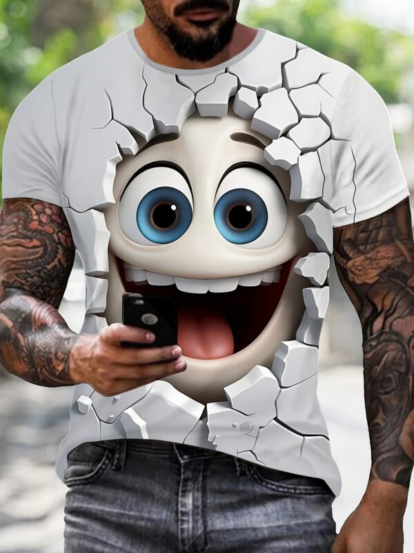 Men's 3D Printed Novelty T-Shirt - Stretchy, Comfortable Casual Tee for Outdoor Activities, Round Neck, Machine Washable - Image 7