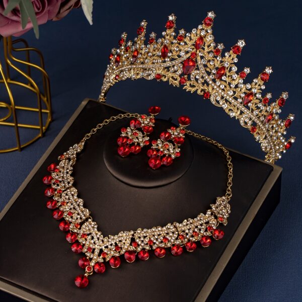 Elegant Rhinestone Crown Jewelry Set with Necklace and Earrings, Classic Zinc Alloy Bridal Tiara for Wedding, Party, Stage Performance, All-Season Accessory - Image 13