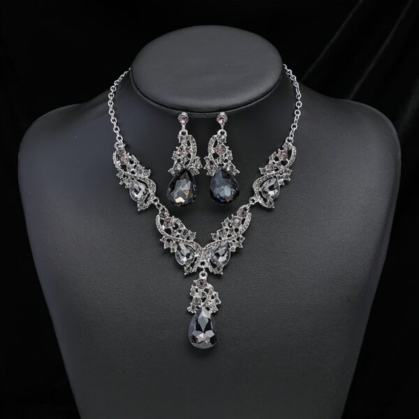 3pcs Synthetic Gemstone Necklace Earrings Set Vintage Pendant String Bride Wedding Banquet Jewelry - Image 13