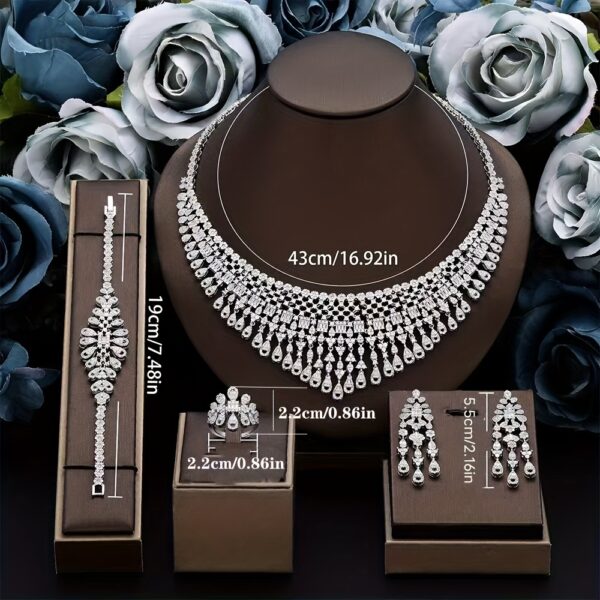 Luxurious 4pcs Cubic Zirconia Jewelry Set - White Golden Plated, Perfect for Weddings & Vacations