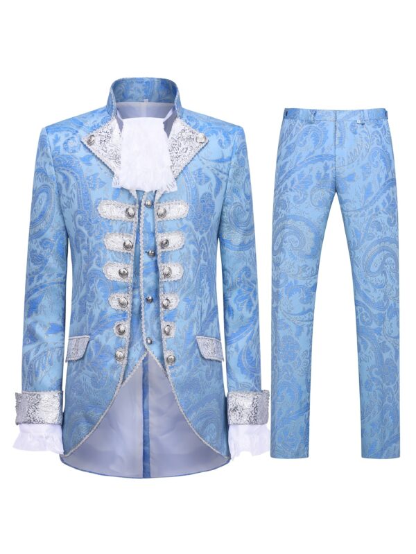 2025 Men's Three Piece Retro Palace Costume Retro Casual Party Wedding Game Pattern Button - Image 4