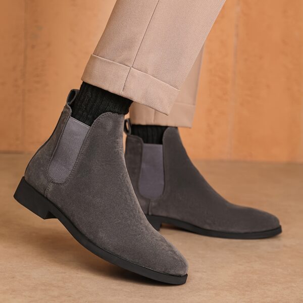 Men'S Classic Square Toe Chelsea Boots - All-Season Faux Ankle Dress Boots with Elastic Slip-On Closure, Solid Color, Rubber Sole, Fabric Lining for Daily & Business Wear - Image 5