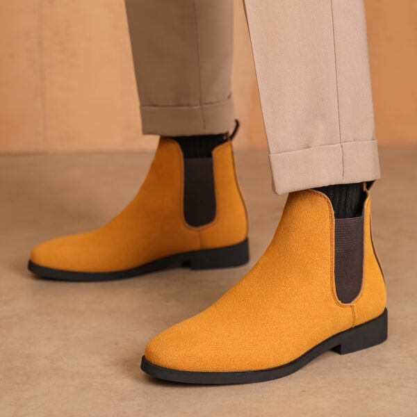 Men'S Classic Square Toe Chelsea Boots - All-Season Faux Ankle Dress Boots with Elastic Slip-On Closure, Solid Color, Rubber Sole, Fabric Lining for Daily & Business Wear - Image 4