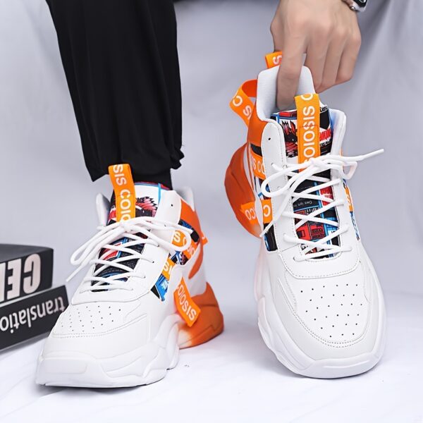 Stylish Men's Colour Block Chunky Lace Up Sneakers - Ultra Comfy Non Slip Soft Sole, Durable, Breathable, Water Resistant Shoes for Outdoor Activities, Hiking, Camping, and Casual Wear - Image 5