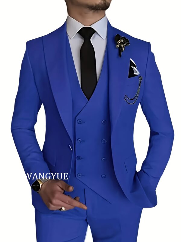 WANGYUE Men'S 3pcs Suit Set - Slim Fit Viscose 80%, Polyester 20% Business Formal Wedding Dance Party Suit with Vest and Pants, Solid Color, Non-Stretch Fabric, Regular Fit, Peak Lapels, All Seasons - Image 5