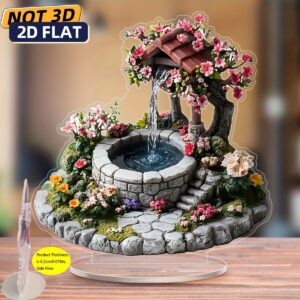 2D Flat Acrylic - A Serene Water Scene with Cherry Blossoms And a Thatched Cottage Design, a Versatile Artistic Home Decoration, an Ideal Choice for Valentine'S Gifts, Home Decor Items | Floral Design | 2D Decorative Pieces, Charming Room Decor.