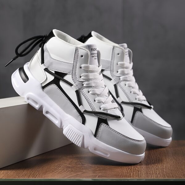 Men'S Front Strap Letter Pattern Contrast Color Double Shoelaces Fashion Design Outdoor Breathable High Top Casual Sneakers - Image 7