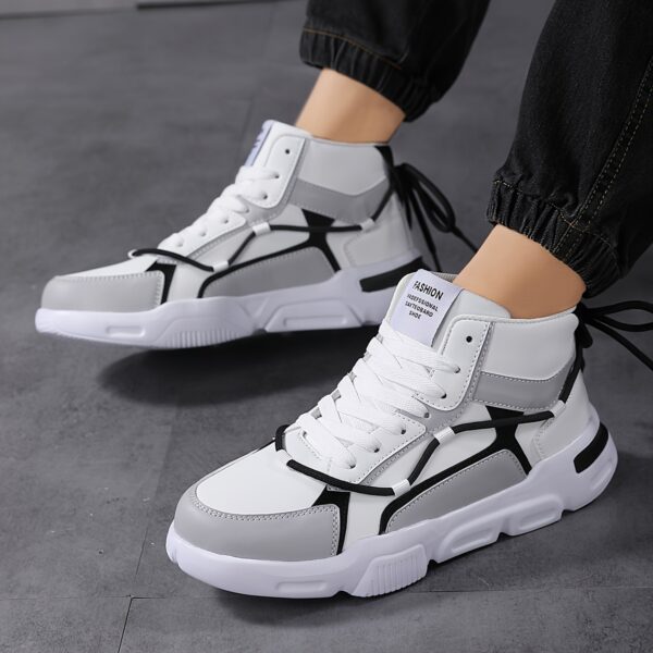 Men'S Front Strap Letter Pattern Contrast Color Double Shoelaces Fashion Design Outdoor Breathable High Top Casual Sneakers - Image 4
