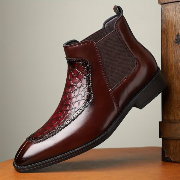 Men's Black Boots with Crocodile Pattern - Slip-On Ankle Boots for Everyday Casual Wear, Rubber Sole, Stylish & Versatile Design - Image 7