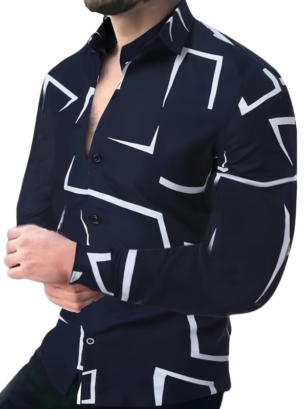 Stylish Geometric Print Long Sleeve Button Shirt - Fashionable, Versatile, and Comfortable - Perfect for Dates, Beach Holidays, and as Gifts - Image 4
