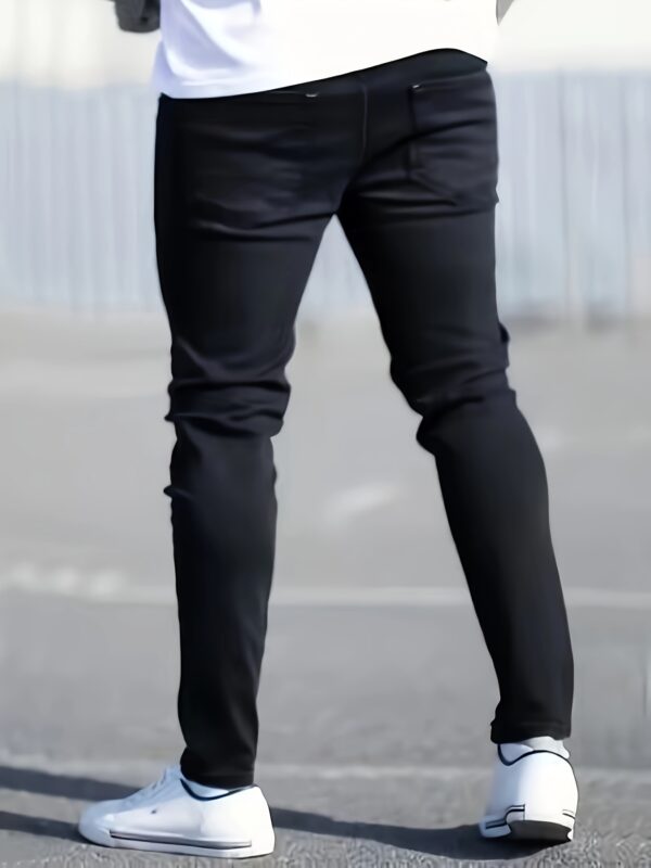 Men'S Slim Fit Black Jeans with Distressed Details - Casual, All-Season, Mid-Rise, Stretchy Denim Pants for Stylish Weekend Attire, Casual Attire Jeans|Distressed Denim Jeans|Stretchy Fabric - Image 2