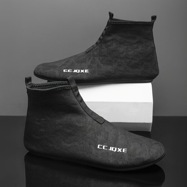 CJOXE Men's Casual Fashion Ankle Boots - Sleek Black Slip-On Walking Shoes with Geometric Design, Comfortable Fabric Lining & Durable Rubber Sole for All-Season Outdoor Activities - Image 3