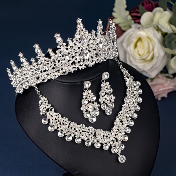 Elegant Rhinestone Crown Jewelry Set with Necklace and Earrings, Classic Zinc Alloy Bridal Tiara for Wedding, Party, Stage Performance, All-Season Accessory - Image 6