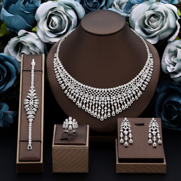 Luxurious 4pcs Cubic Zirconia Jewelry Set - White Golden Plated, Perfect for Weddings & Vacations - Image 2