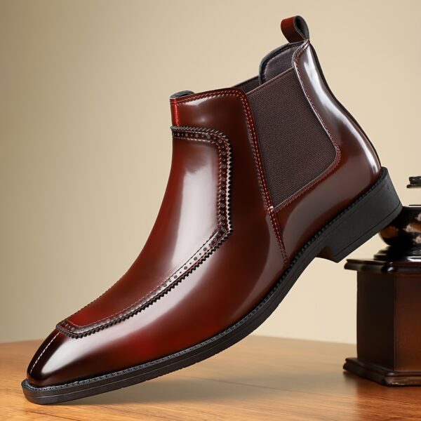 Men's Slip-On Boots - Durable Rubber Sole, Black Ankle Boots with Pointed Toe & Elastic Band, All-Season Casual Street Style Shoes - Image 5