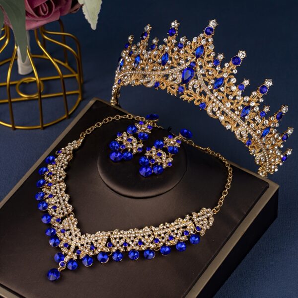 Elegant Rhinestone Crown Jewelry Set with Necklace and Earrings, Classic Zinc Alloy Bridal Tiara for Wedding, Party, Stage Performance, All-Season Accessory - Image 14