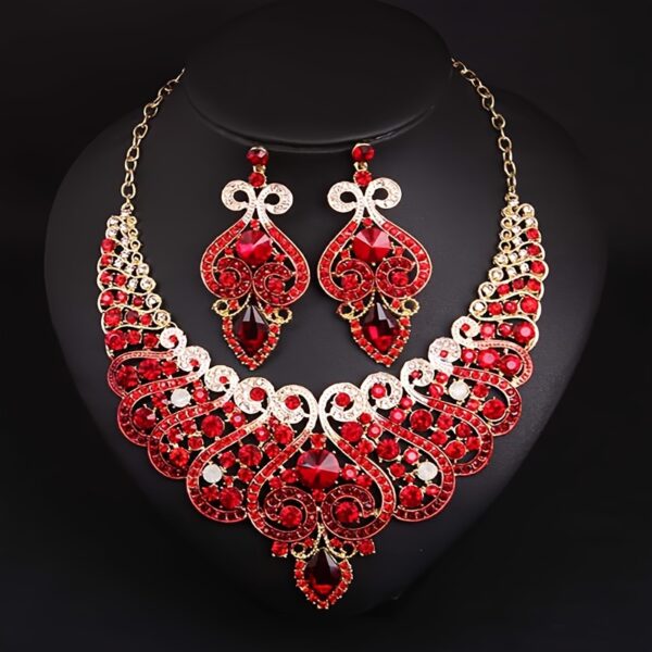 Exaggerated Necklace And Earring Set, Blue Rhinestone Collar Chain Decoration, Vintage Dress Accessories. - Image 7