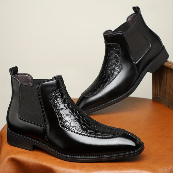 Men's Black Boots with Crocodile Pattern - Slip-On Ankle Boots for Everyday Casual Wear, Rubber Sole, Stylish & Versatile Design - Image 4