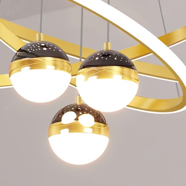 Modern 3-Ring LED Chandelier with Golden Accents - Adjustable Brightness, Sleek Metal Design for Living Room, Kitchen, Office, or Dining Area, 50+40+30cm, Modern Dining Light|Elegant Chandelier|Durable Metal Construction, Chandelier Lighting - Image 7