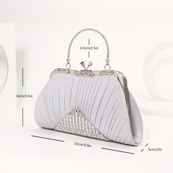 Gorgeous Rhinestone Evening Bag with Pleated Clasp Handbag, Sequined Vintage Tote Bag with Detachable Chain for Women's Dinner Party, Suitable for Parties, Dinners, Weddings - Image 2