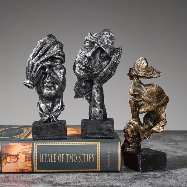 The Silent Faces Of People Are Golden Abstract Resin Art Pieces For Home Decoration, Consisting Of 3 Items. - Image 3