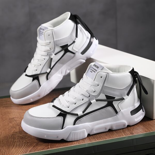 Men'S Front Strap Letter Pattern Contrast Color Double Shoelaces Fashion Design Outdoor Breathable High Top Casual Sneakers - Image 8