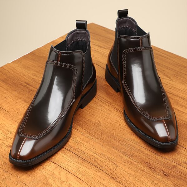 Men's Slip-On Boots - Durable Rubber Sole, Black Ankle Boots with Pointed Toe & Elastic Band, All-Season Casual Street Style Shoes - Image 10