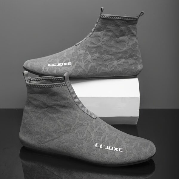CJOXE Men's Casual Fashion Ankle Boots - Sleek Black Slip-On Walking Shoes with Geometric Design, Comfortable Fabric Lining & Durable Rubber Sole for All-Season Outdoor Activities - Image 5