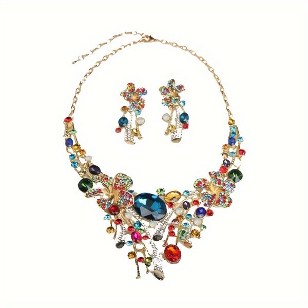 3pcs Vibrant Crystal Flower Jewelry Set - Luxurious Multicolored Necklace and Earrings, Zinc Alloy, Perfect for Bridal Parties & Celebrations, Wedding Gifts - Image 5