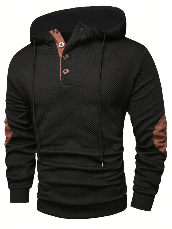 Men'S Stylish Casual Hooded Cardigan with Front Zipper and Button Placket - Geometric Pattern, Brown and Orange Accents, Light Gray, Perfect for Spring/Fall - Image 3