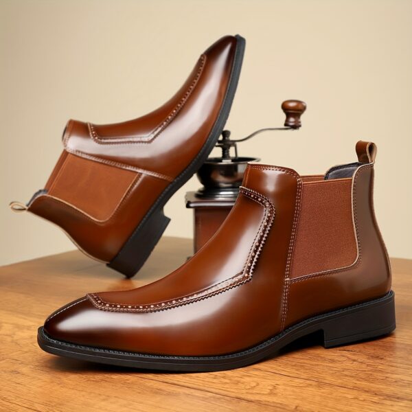 Men's Slip-On Boots - Durable Rubber Sole, Black Ankle Boots with Pointed Toe & Elastic Band, All-Season Casual Street Style Shoes - Image 7