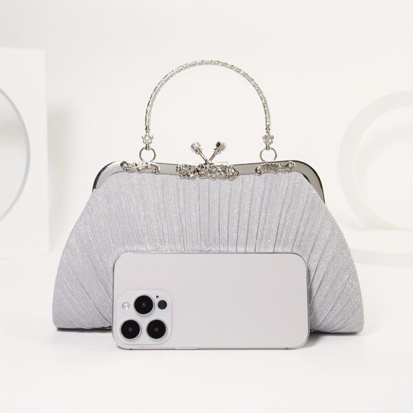Gorgeous Rhinestone Evening Bag with Pleated Clasp Handbag, Sequined Vintage Tote Bag with Detachable Chain for Women's Dinner Party, Suitable for Parties, Dinners, Weddings - Image 8