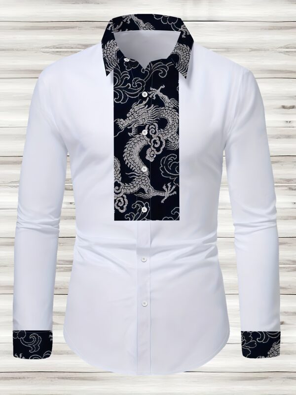 A Stylish Print Shirt for Men, Featuring a Casual Long-Sleeve Design with a Button- Collar, Perfect for Wearing in Spring And Autumn. - Image 3