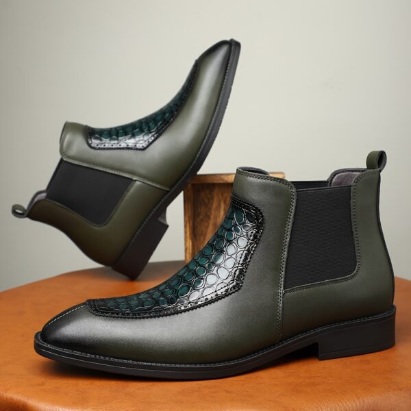 Men's Black Boots with Crocodile Pattern - Slip-On Ankle Boots for Everyday Casual Wear, Rubber Sole, Stylish & Versatile Design - Image 3