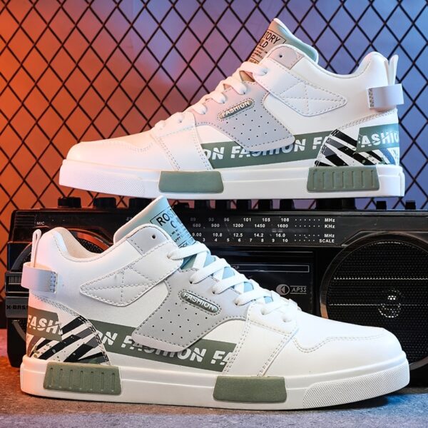 1 Pair Men'S High-Top Chunky Sneakers, Preppy Style Casual Sports Shoes with Faux, Fabric Lining, PVC Sole, Round Toe, Lace-Up - Solid & Striped Patterns, Cartoon Design for Outdoor Activities, All-Season Comfort - Image 6
