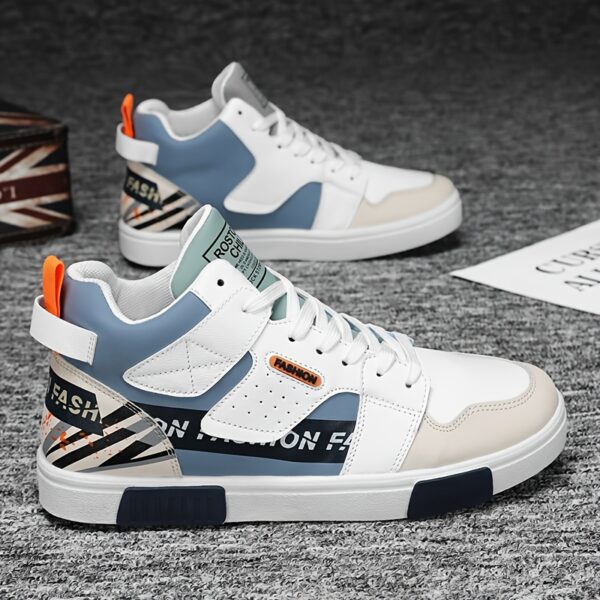 1 Pair Men'S High-Top Chunky Sneakers, Preppy Style Casual Sports Shoes with Faux, Fabric Lining, PVC Sole, Round Toe, Lace-Up - Solid & Striped Patterns, Cartoon Design for Outdoor Activities, All-Season Comfort - Image 8