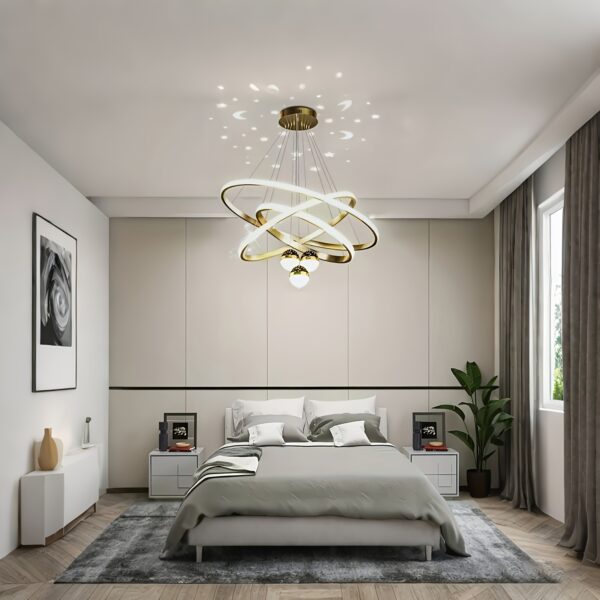 Modern 3-Ring LED Chandelier with Golden Accents - Adjustable Brightness, Sleek Metal Design for Living Room, Kitchen, Office, or Dining Area, 50+40+30cm, Modern Dining Light|Elegant Chandelier|Durable Metal Construction, Chandelier Lighting - Image 8