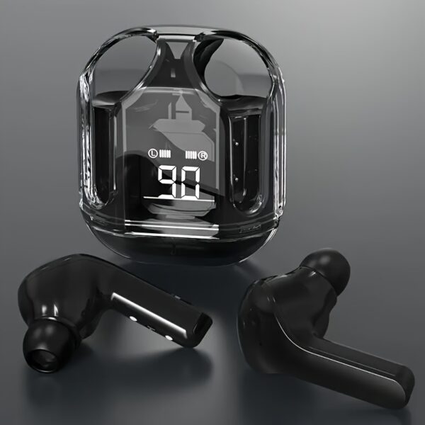 1 Pair Transparent TWS Wireless Earbuds with LED Power Display, Sports & Exercise In-Ear Headphones, Volume Control, Compatible with Smartphones, Condenser Mic, Rechargeable Lithium Polymer Battery, Type-C Charging, for Gaming, Music, Business - Ideal Gift - Image 3