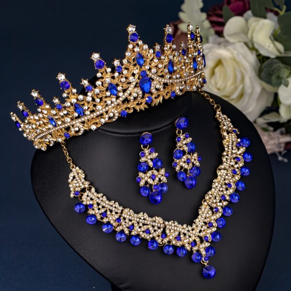 Elegant Rhinestone Crown Jewelry Set with Necklace and Earrings, Classic Zinc Alloy Bridal Tiara for Wedding, Party, Stage Performance, All-Season Accessory - Image 11