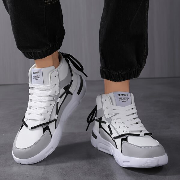 Men'S Front Strap Letter Pattern Contrast Color Double Shoelaces Fashion Design Outdoor Breathable High Top Casual Sneakers - Image 5
